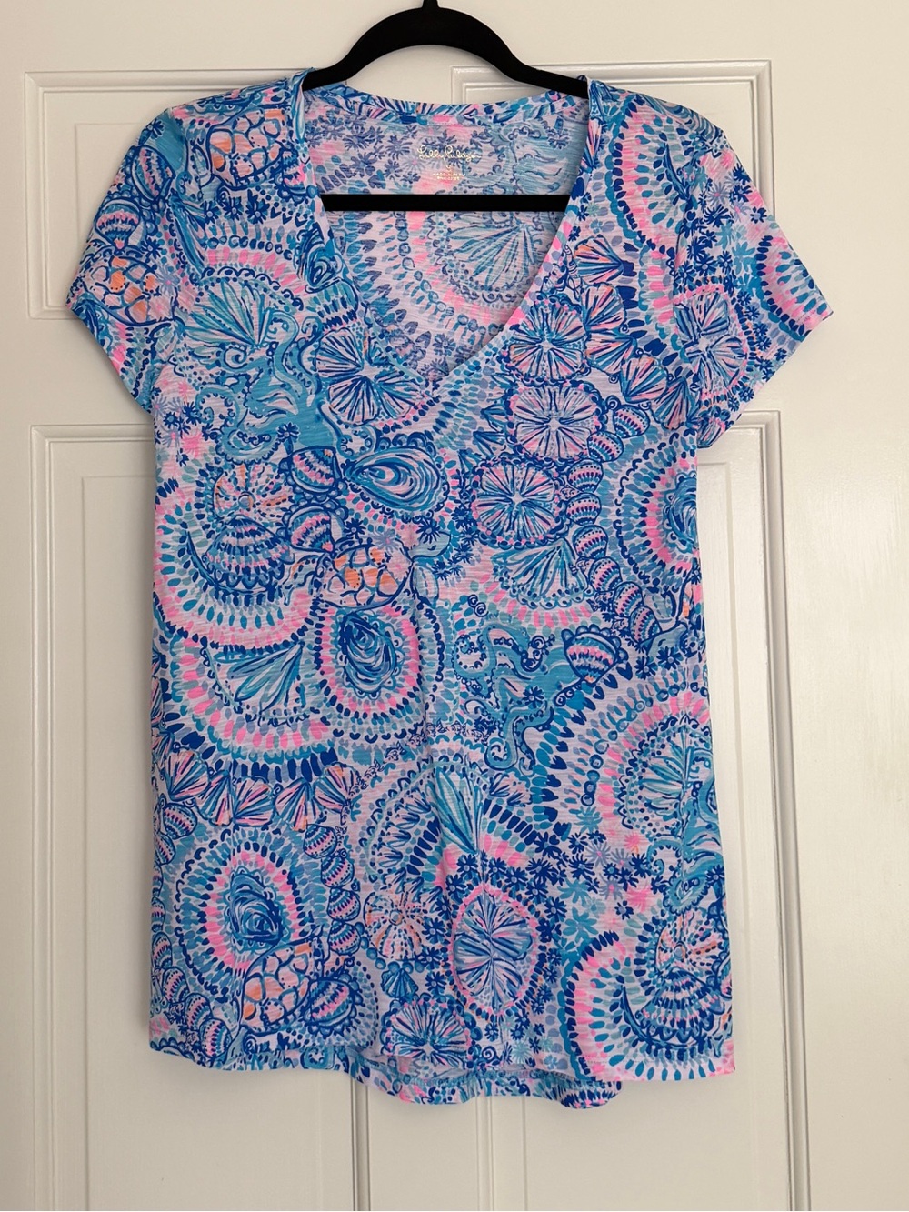 Lily Pulitzer Etta V Neck Blue Grotto Commotion In The Ocean Size Small